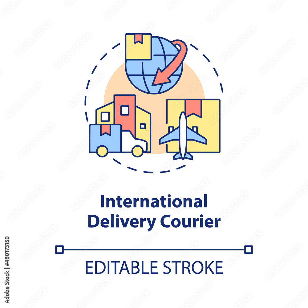 International delivery courier concept icon. Global transportation abstract idea thin line illustration. Isolated outline drawing. Editable stroke. Roboto-Medium, Myriad Pro-Bold fonts used