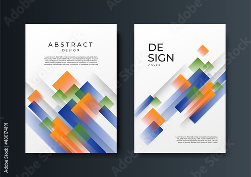 Modern annual repot blue orange colorful abstract cover design template