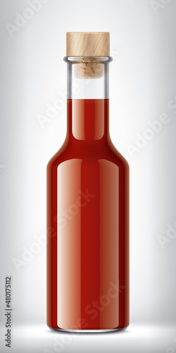 Glass Bottle with Cork on background. 
