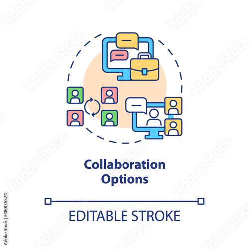 Collaboration options concept icon. Elearning platforms features abstract idea thin line illustration. Isolated outline drawing. Editable stroke. Roboto-Medium, Myriad Pro-Bold fonts used