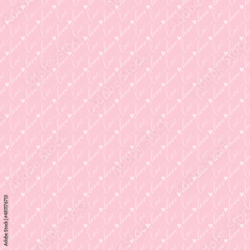 Pink Seamless pattern with text love and hearts