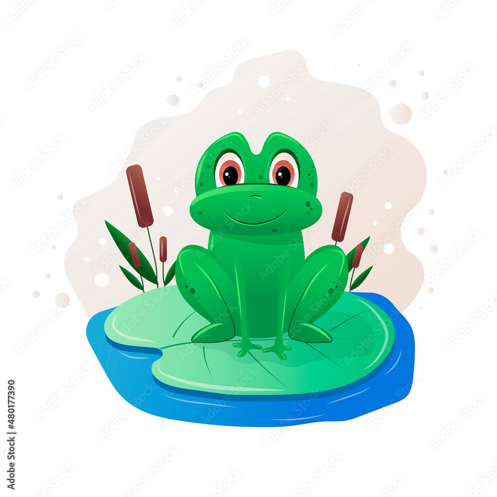 Obraz premium a happy frog is sitting on a leaf