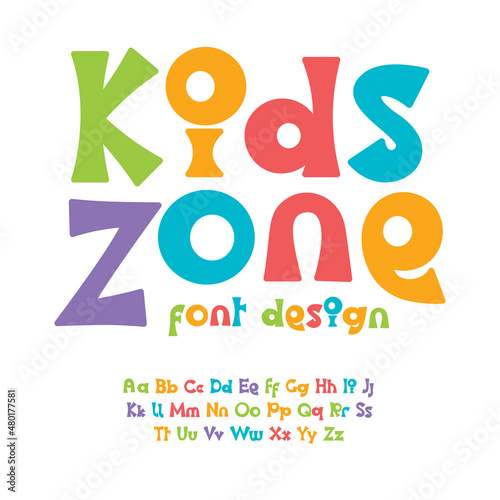 Color playful font joyful alphabet color cartoon letters. Funky comic letter set for kids birthday logo and headline, children book cover, cartoon t-shirt print design, school and festival style type