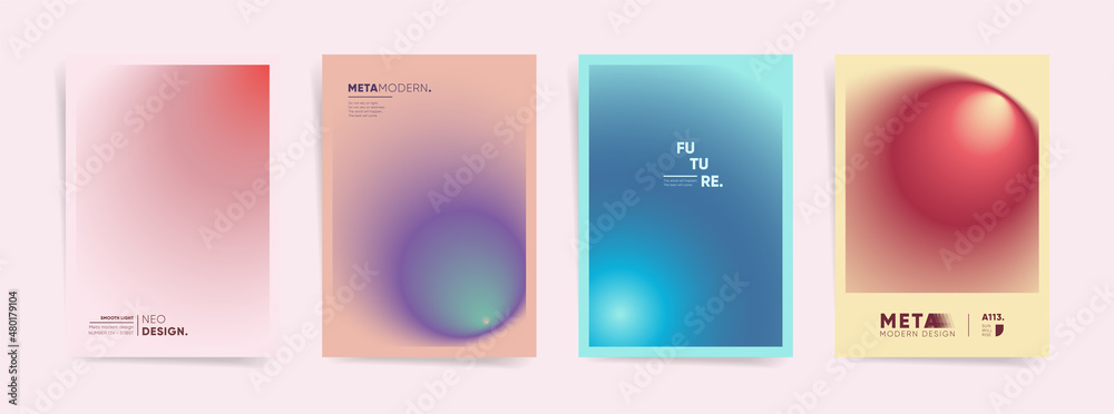 Aesthetic art modern poster cover design. Brochure abstract template layout with type, trendy circular pattern, fashion gradient. Home decor set. Vector background.
