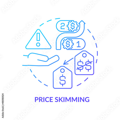 Price skimming blue gradient concept icon. Pricing optimization abstract idea thin line illustration. Attracting discount shoppers. Isolated outline drawing. Roboto-Medium, Myriad Pro-Bold fonts used