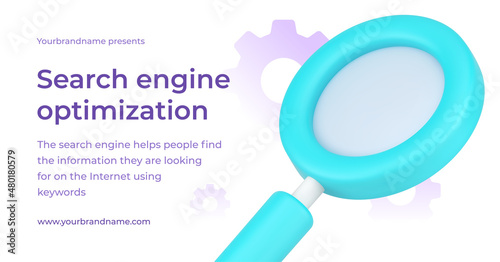 Search engine information with magnifying glass 3d icon internet learning banner vector