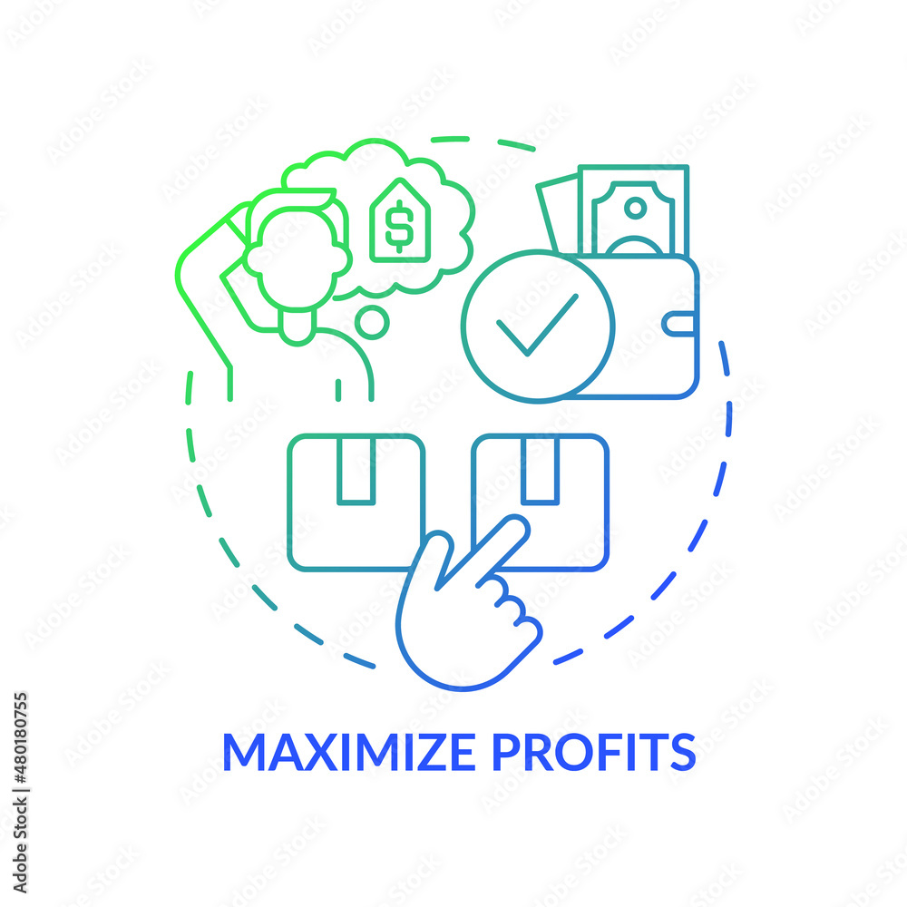 Maximize profits green blue gradient concept icon. Influencing purchase decisions abstract idea thin line illustration. Isolated outline drawing. Roboto-Medium, Myriad Pro-Bold fonts used Maximize profits green blue gradient concept icon. Influencing purchase decisions abstract idea thin line illustration. Isolated outline drawing. Roboto-Medium, Myriad Pro-Bold fonts used