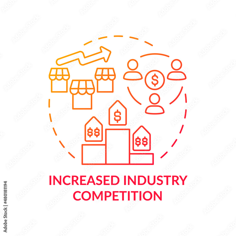 Increased industry competition red gradient concept icon. Competitiveness between companies abstract idea thin line illustration. Isolated outline drawing. Roboto-Medium, Myriad Pro-Bold fonts used Increased industry competition red gradient concept icon. Competitiveness between companies abstract idea thin line illustration. Isolated outline drawing. Roboto-Medium, Myriad Pro-Bold fonts used