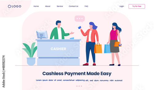 Cashless payment made easy landing page. online payment website illustration flat vector template background