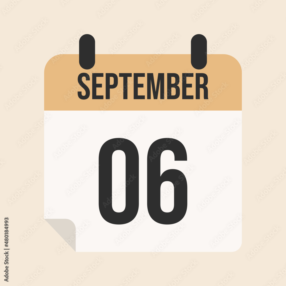 Flat calendar icon. month of September, day 06 Flat calendar icon. month of September, day 06