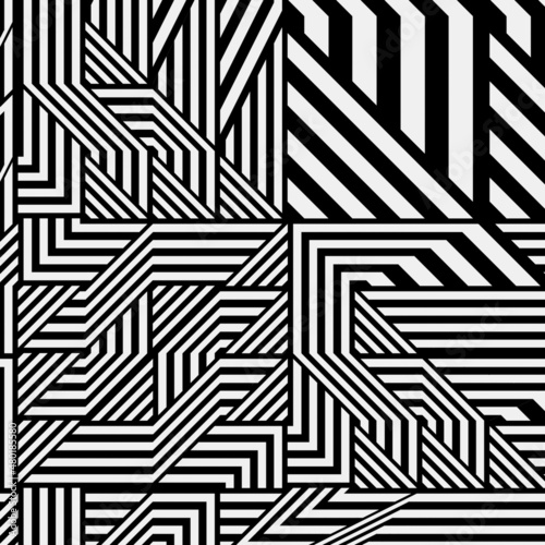  Black and white pattern with asymmetrical elements . Abstract geometric pattern. Simple monochrome ornamental background. 