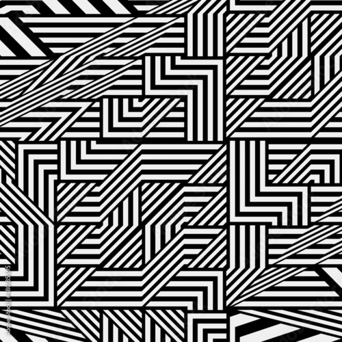  Black and white pattern with asymmetrical elements . Abstract geometric pattern. Simple monochrome ornamental background. 