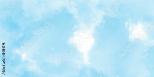 Watercolor illustration of sky with cloud. Artistic natural abstract background. blue sky with clouds  