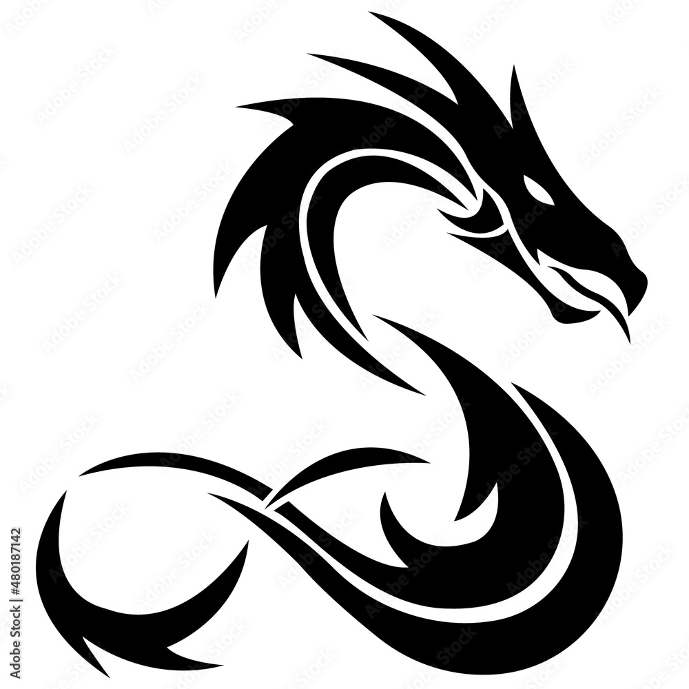 The silhouette of the dragon is painted in black color drawn with ...