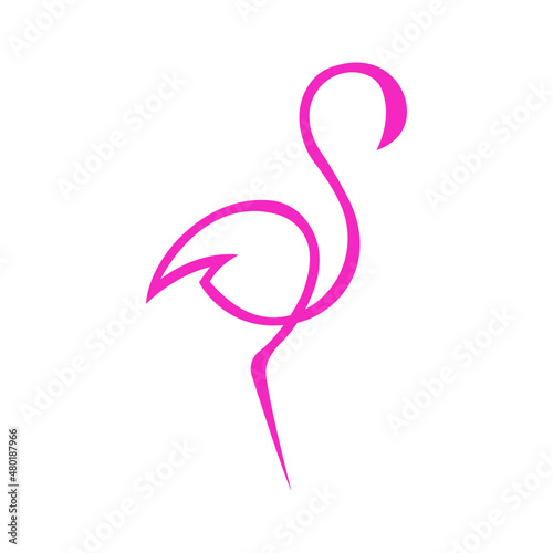 Pink flamingo bird silhouette drawn on a white isolated background. Minimalism style. Tattoo, logo for a company, travel agency, emblem for fashion design, dishes, scrapbook, paper. Vector © Лилия Марчук