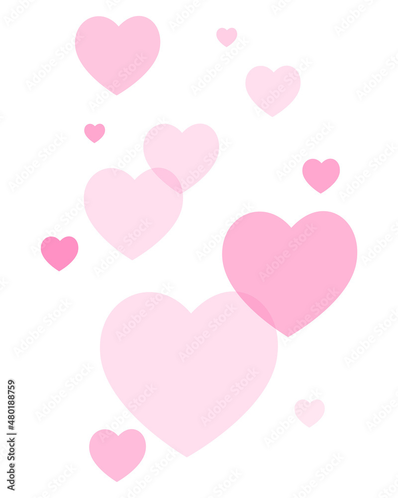 Pink transparent hearts on a white background. flat illustration