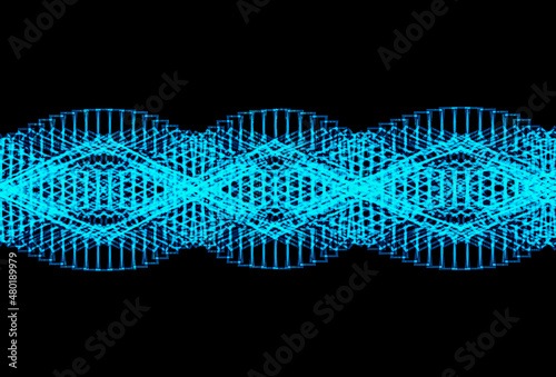 3D rendering digital blue graphic technology on black background.