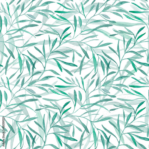 Seamless watercolor leaf pattern. Drawing by hands