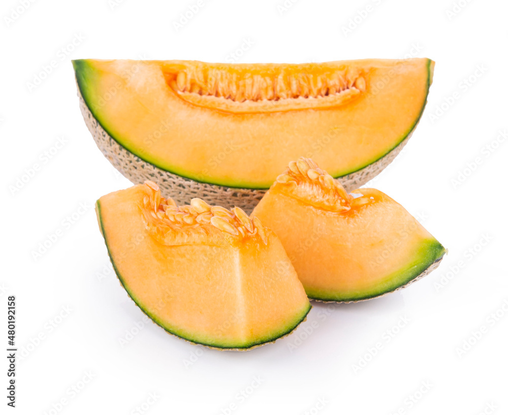 Sliced cantaloupe melon isolated on white background Sliced cantaloupe melon isolated on white background