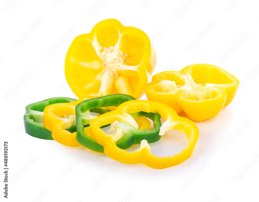 Slices of bell pepper isolated on white background