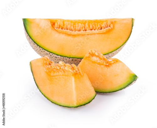 Sliced cantaloupe melon isolated on white background