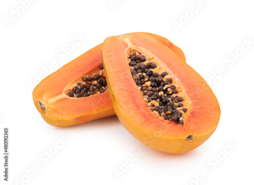 slices of sweet papaya isolated on white background
