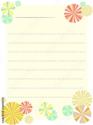 デフォルメ、カラフルな可愛い花の便箋フレーム,3対4比率サイズ