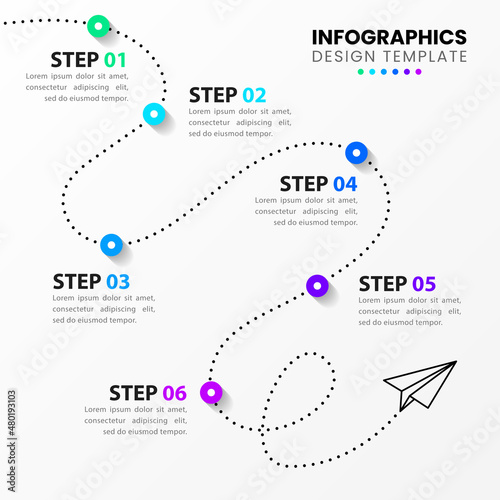 Infographic template with 6 options or steps. Timeline
