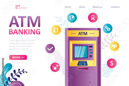 ATM machine for various financial transactions. Cash withdrawal, credit card deposit at cashpoint