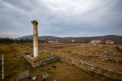 Hunedoara, Romania, January 08-2022. The ruins of the fortress Ulpia Traiana Sarmizegetusa, the Roman fortress of the years. 108-110.