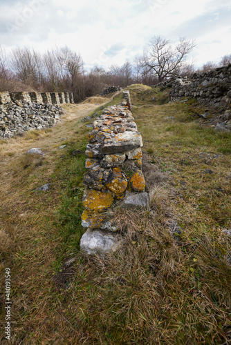 Hunedoara, Romania, January 08-2022. The ruins of the fortress Ulpia Traiana Sarmizegetusa, the Roman fortress of the years. 108-110. photo