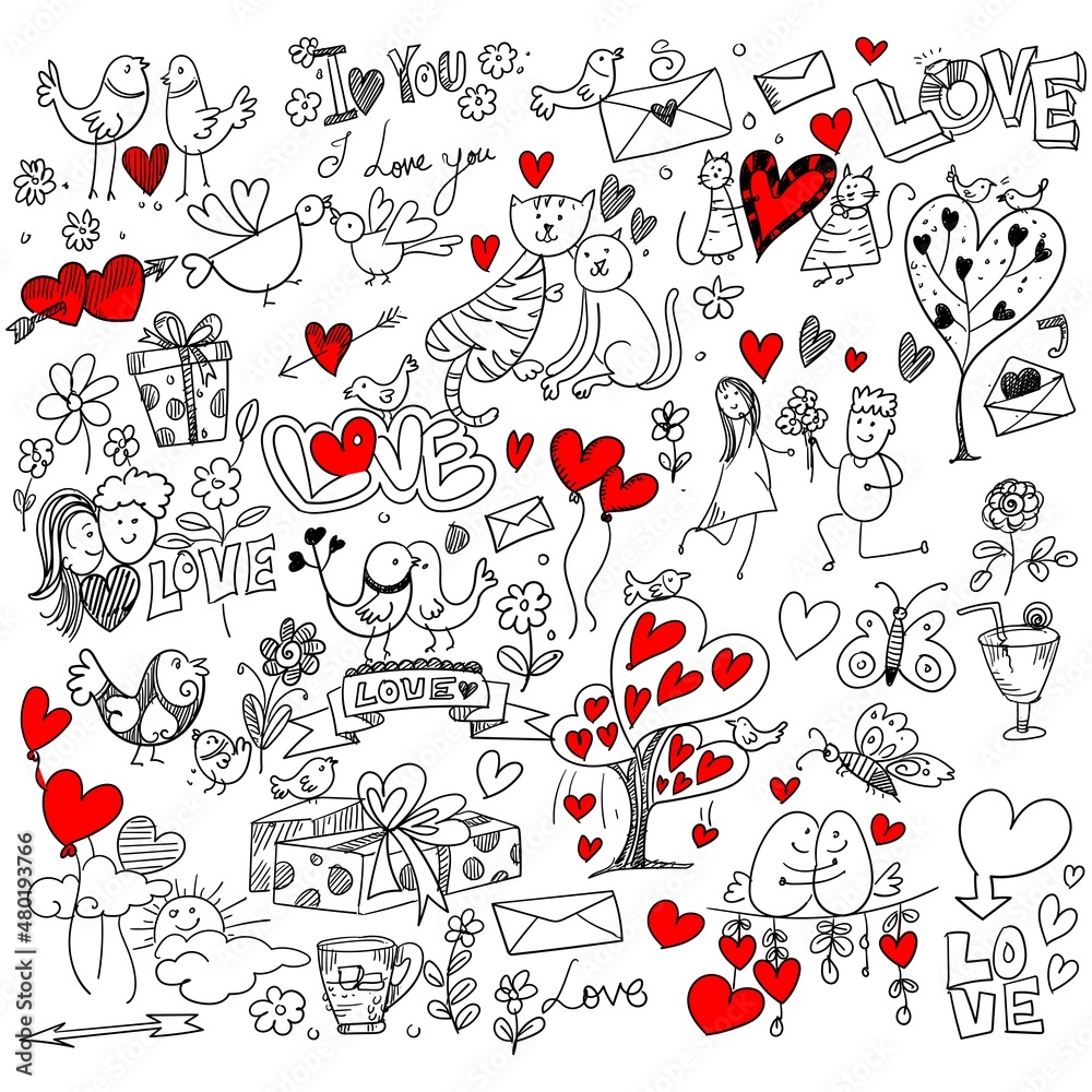 Set of different doodle hearts sketch design Set of different doodle hearts sketch design