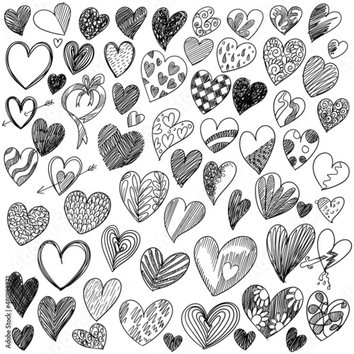 Set of different doodle hearts sketch design