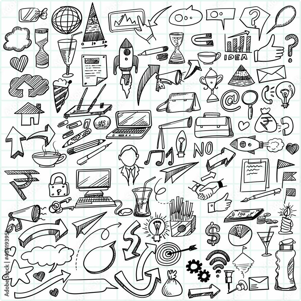 Naklejka premium Hand draw business idea doodles sketch design