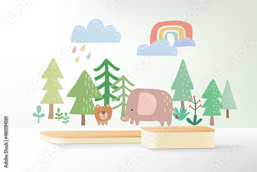 3d rendering, Abstract minimal stage for kids product display present background.