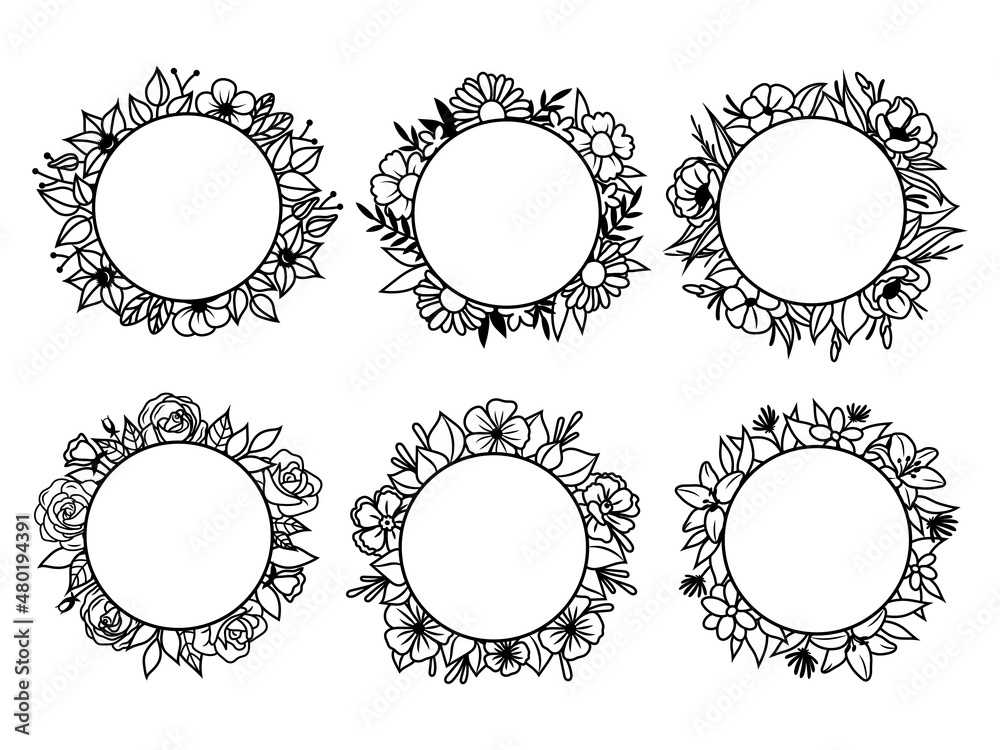 Set of floral frame. Collection of round frames with floral wreaths. Spring plants. Botany. Vector illustration of floral arrangements for a wedding card. Set of floral frame. Collection of round frames with floral wreaths. Spring plants. Botany. Vector illustration of floral arrangements for a wedding card.