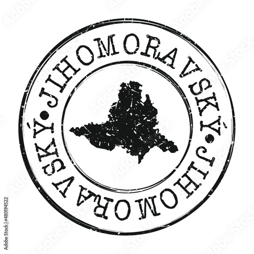 South Moravian Region, Czechia Silhouette Postal Passport. Stamp Round Vector Icon Map. Design Travel Postmark. 