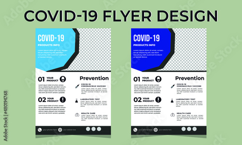 Polygon shape covid-19 Flyers design template vector in A4 layout