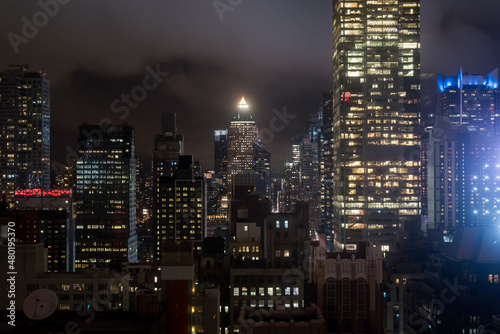 Manhattan interior view from a high floor at night in NYC