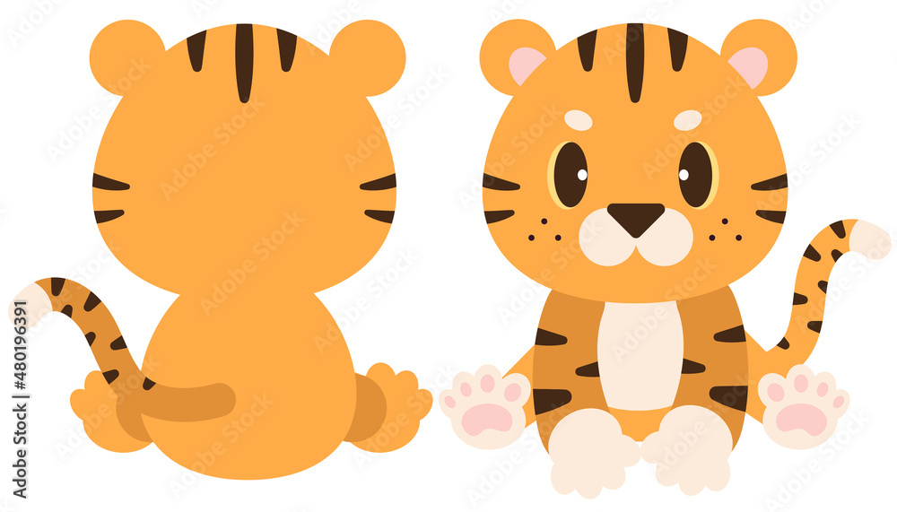 Fototapeta premium The character of cute tiger front and back in flat vector style illustration about tiger Premium Vector