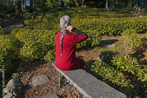woman sitting in the tea garden photo