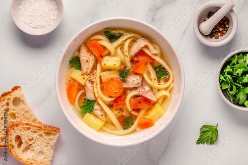 Chicken soup with noodles and vegetables