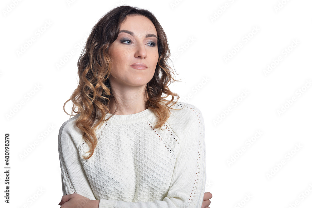 Portrait of beautiful curly young woman on white background Portrait of beautiful curly young woman on white background