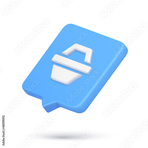 Isometric supermarket basket with handle 3d icon online shopping cyberspace alert quick tips vector