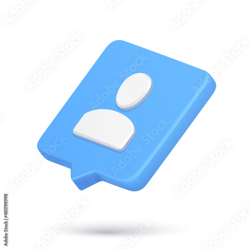 Minimalist human user 3d icon quick tips cyberspace notification chat support staff manager contacts