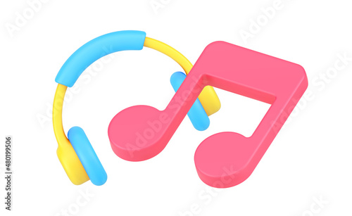 Music listening digital entertainment with headphones notes application decorative design 3d icon