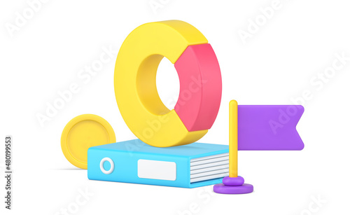 Analyzing company working checking profit with folder documents and rounded graph 3d icon