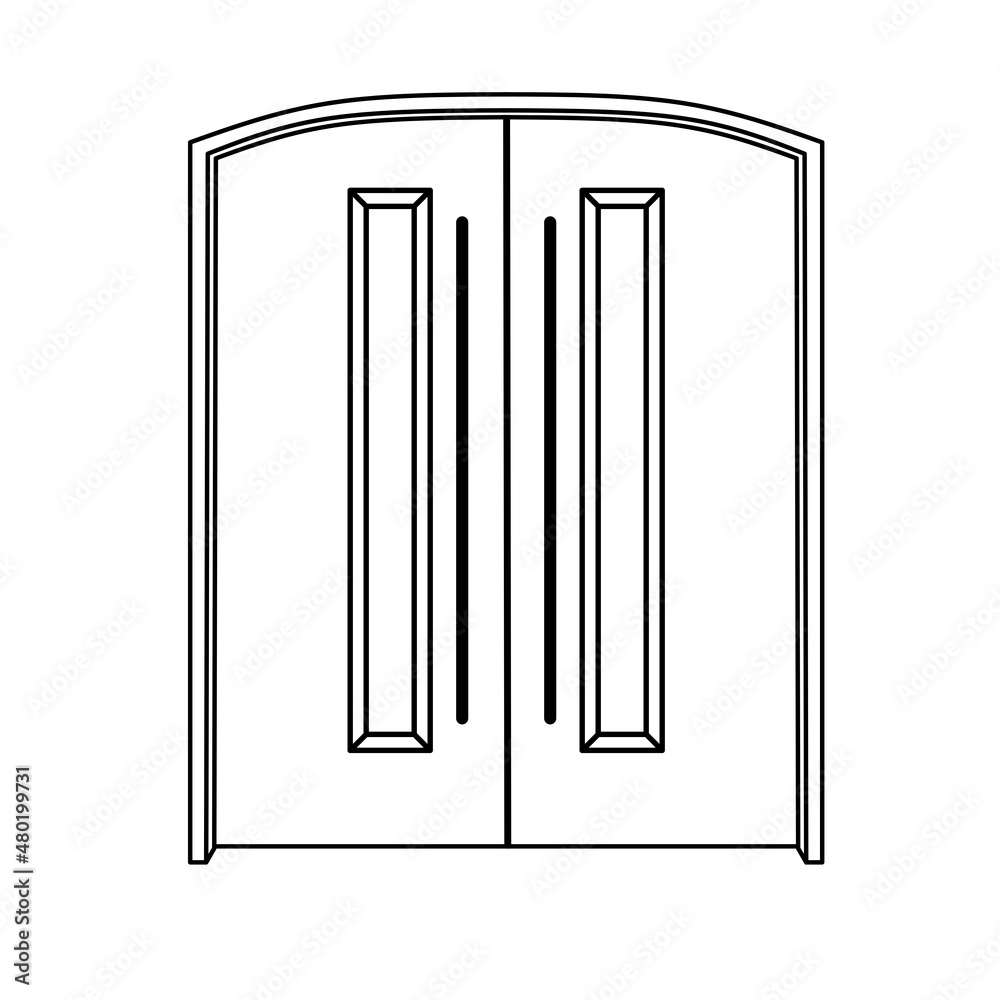 simple two-leaf door illustration in black and white simple two-leaf door illustration in black and white