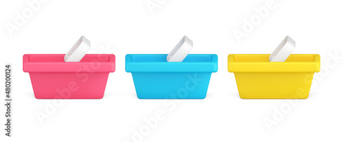 Supermarket cart with handle for carrying products during shopping at grocery market 3d icon