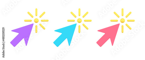 Collection multicolored arrow cursor click mouse link isometric 3d icon vector illustration